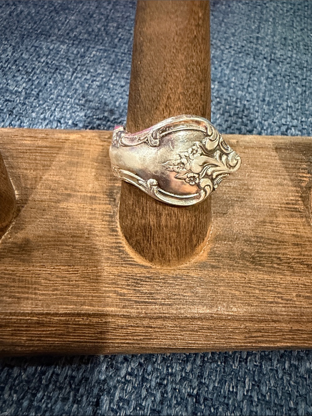 Ornate Silver Spoon Ring - Vintage Floral Design